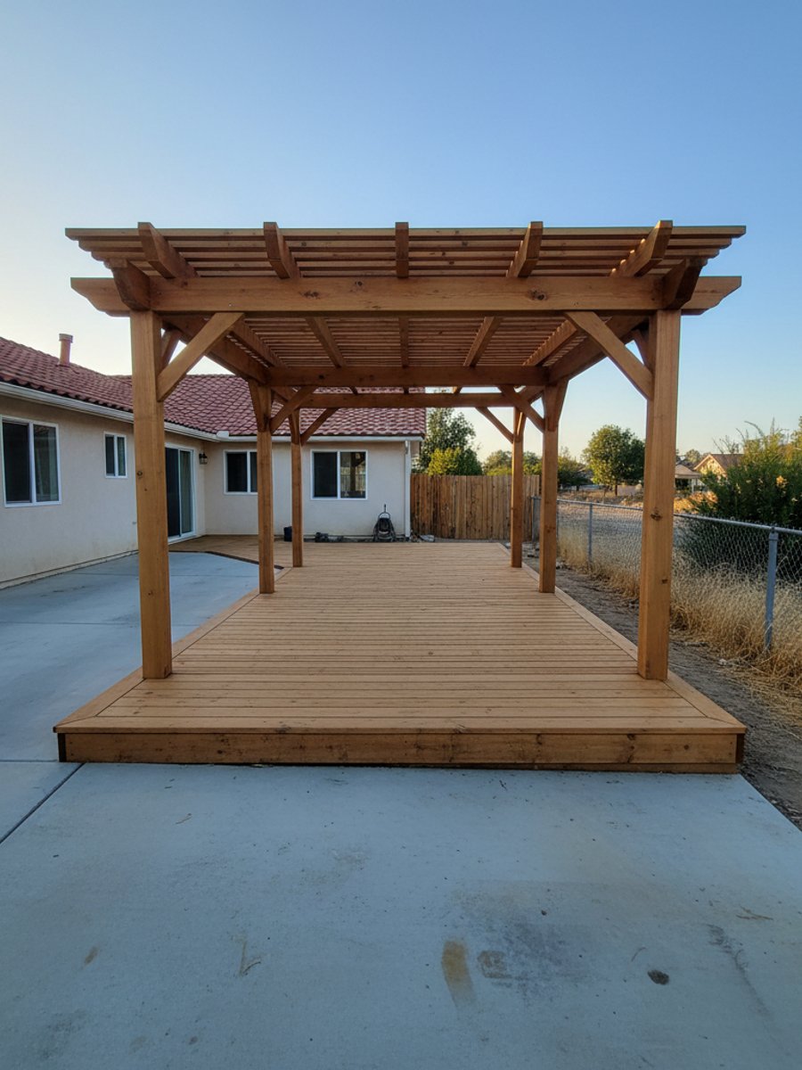Pergola & Deck Cover Installation completed by Charis Deck Solutions in Moreno Valley, CA